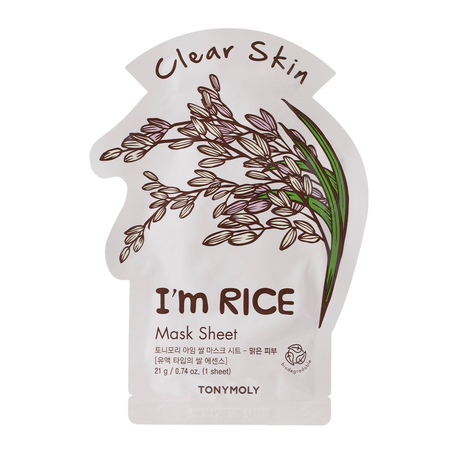 TonyMoly - I`m Real Rice Mask Sheet Clear Skin - Zklidňující pleťová maska v plátýnku - 1ks/21 ml